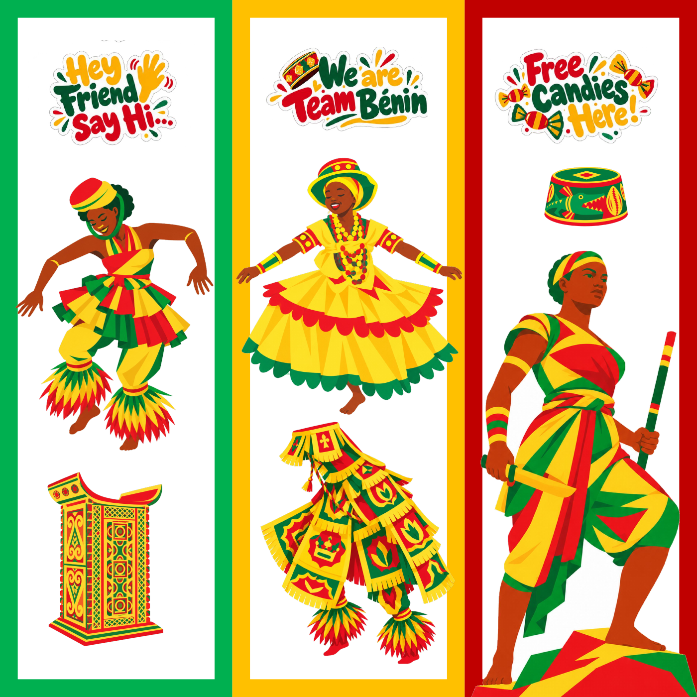Team Bénin’s event banner artwork in the green, yellow and red colours of the flag